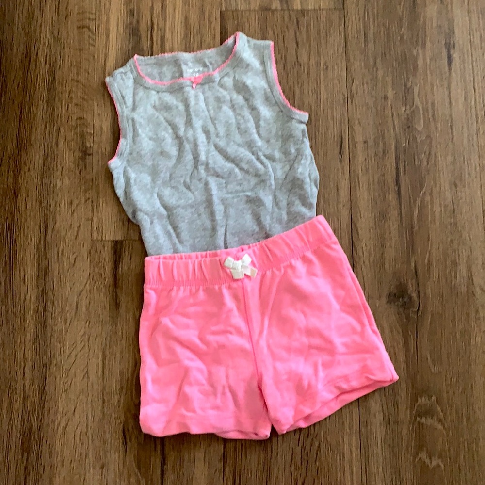 Girls pink shorts and grey onesie
